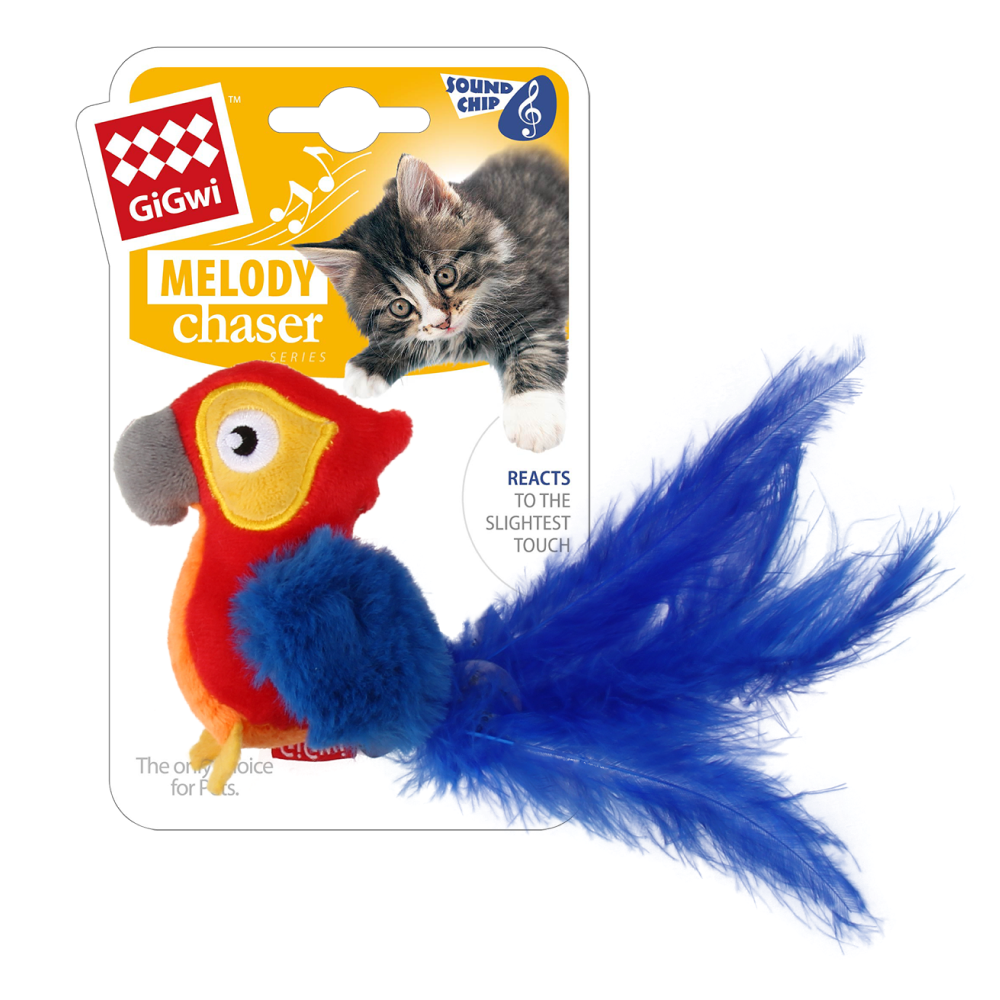 GiGwi Melody Chaser with Motion Activated Sound Chip for Cats (Red Parrot)