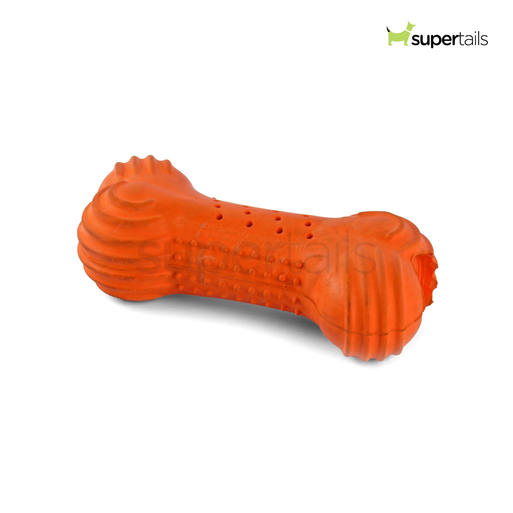 Trixie Natural Rubber Rustling Bone Toy for Dogs (Orange)