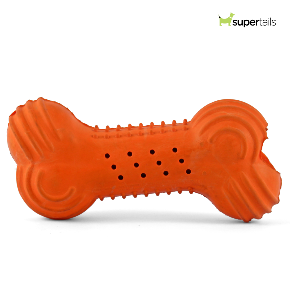 Trixie Natural Rubber Rustling Bone Toy for Dogs (Orange)