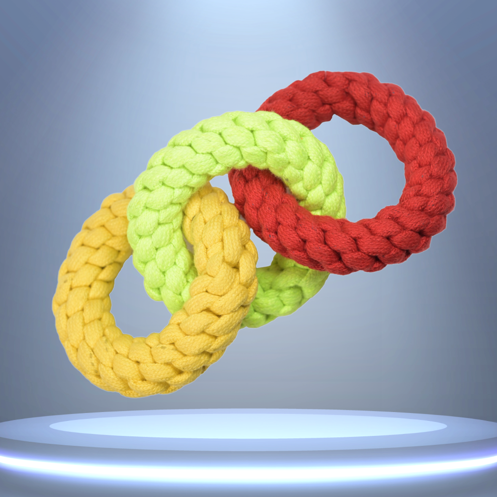 Skatrs Triple Ring Rope Chew Toy for Dogs and Cats (Neon Green/Red/Yellow)