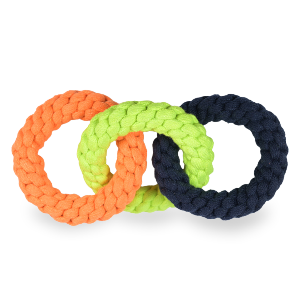 Skatrs Triple Ring Rope Chew Toy for Dogs and Cats (Neon Green/Blue/Orange) Both-Toys Skatrs 27x12cm