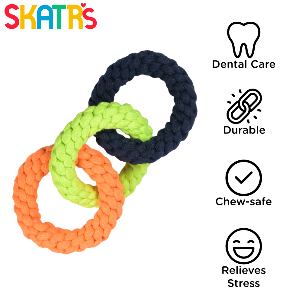 Skatrs Triple Ring Rope Chew Toy for Dogs and Cats (Neon Green/Blue/Orange)