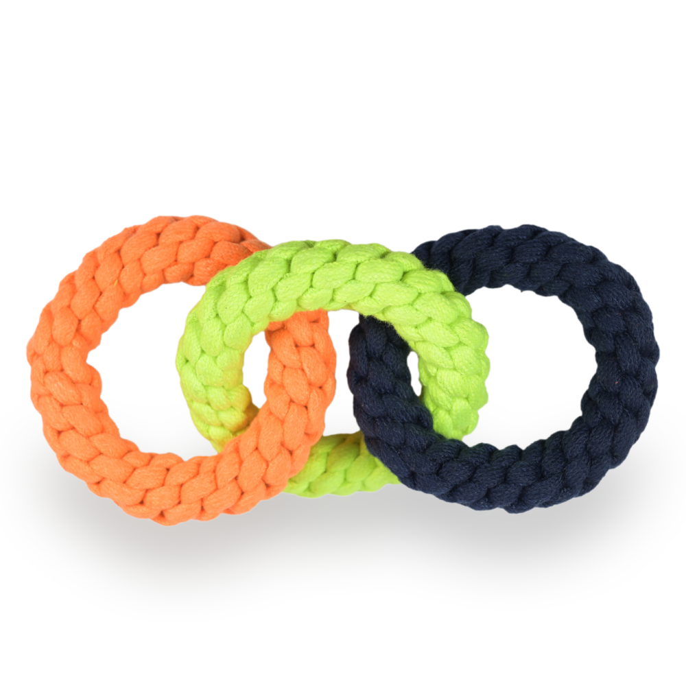 Skatrs Triple Ring Rope Chew Toy for Dogs and Cats (Neon Green/Blue/Orange)