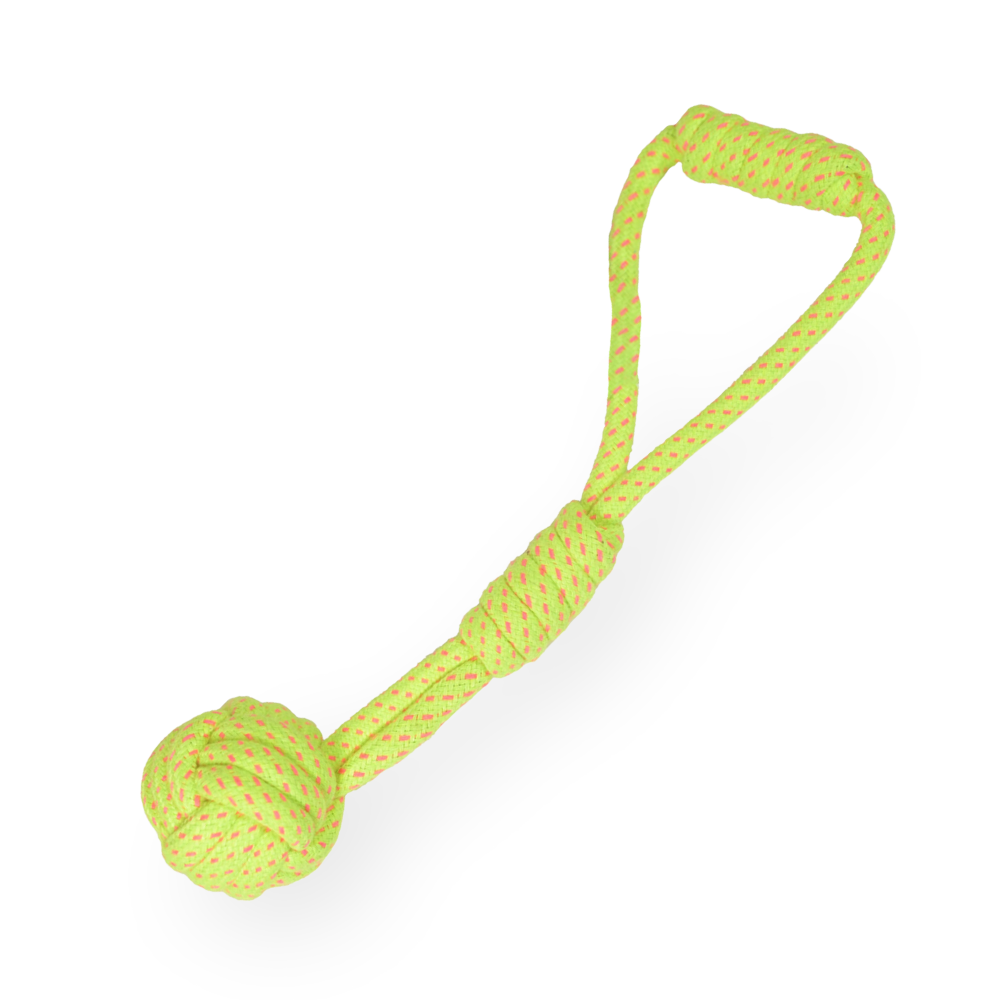 Skatrs Hand Made Knotted Ball Rope Tug Toy for Dogs and Cats (Neon Green)