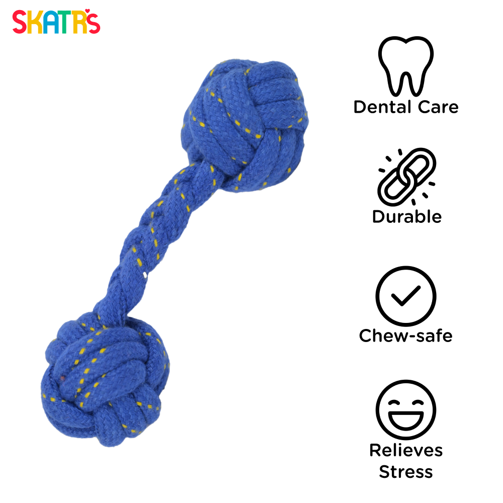 Skatrs Dumbbell Shaped Rope Chew Toy for Dogs and Cats (Blue/Yellow)