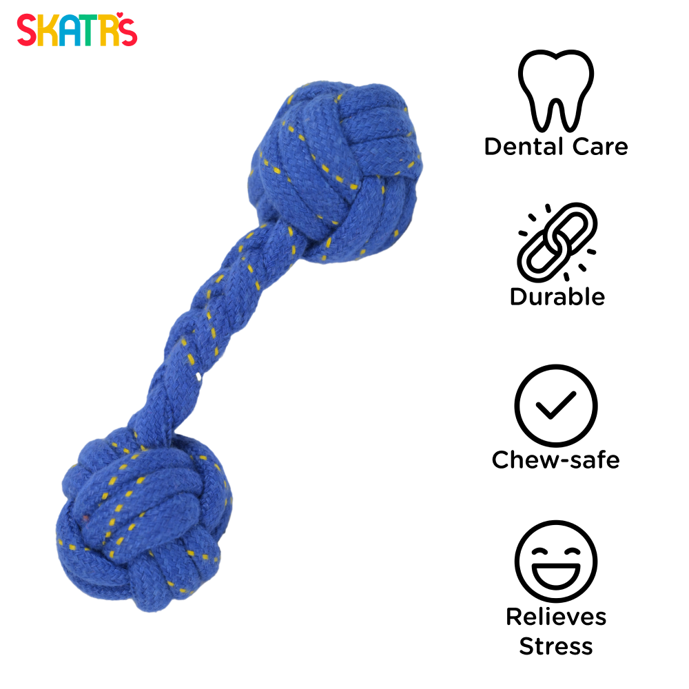 Skatrs Dumbbell Chew Toy for Dogs & Cats (Blue/Yellow) Rewards Both Toys Skatrs