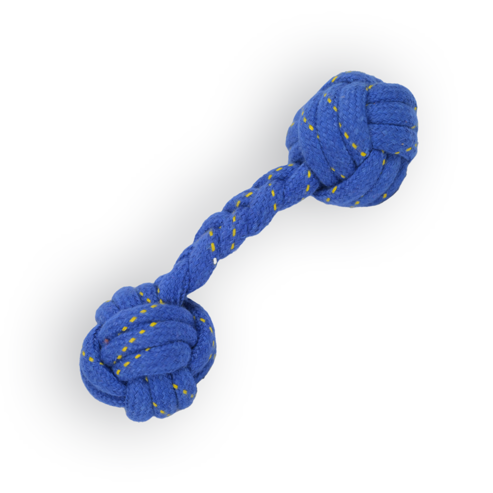 Skatrs Dumbbell Shaped Rope Chew Toy for Dogs and Cats (Blue/Yellow)