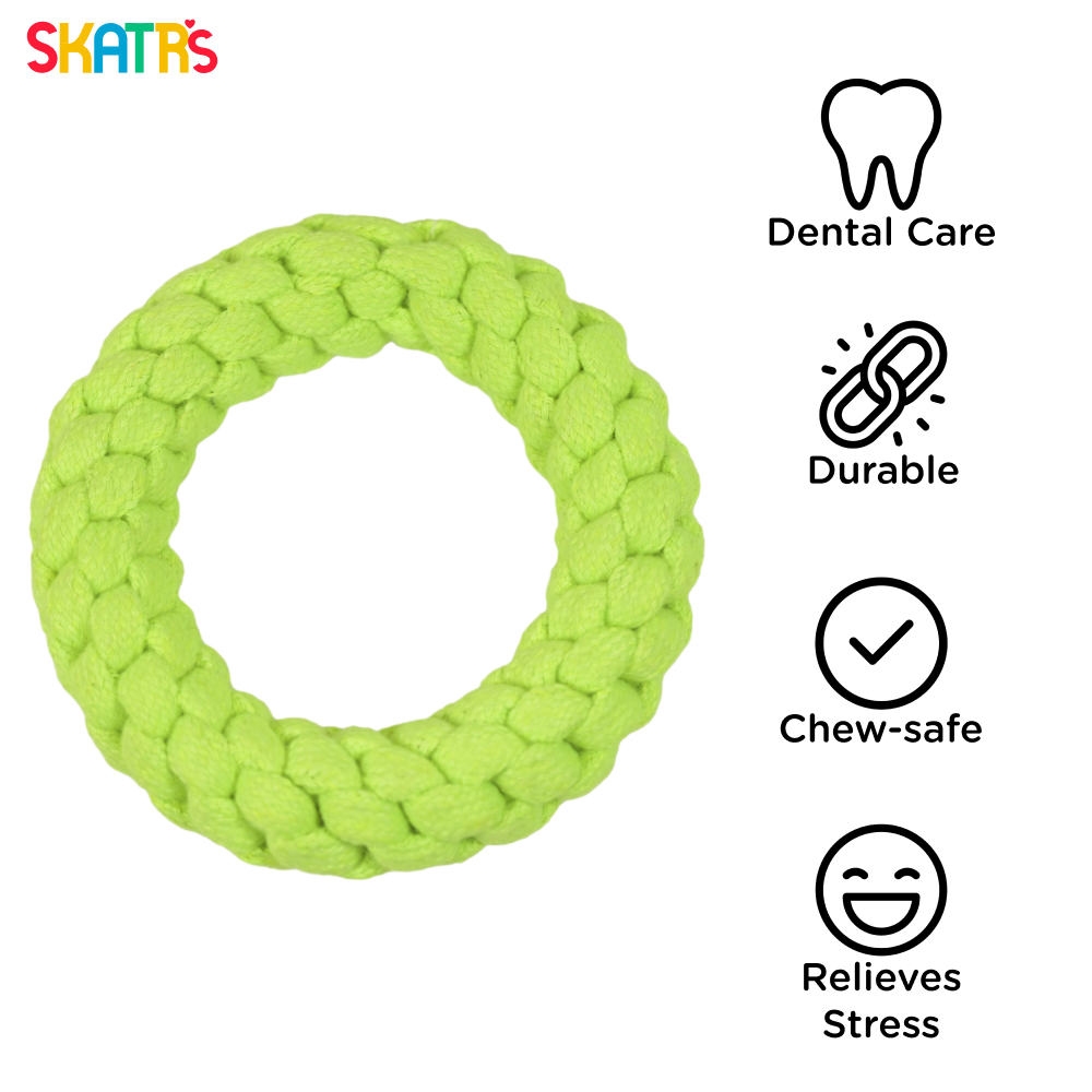 Skatrs Rope Ring Toy, Pet Vogue Bouncy Ball & Henlo Chicken Pops High Protein Treats Dog Combo