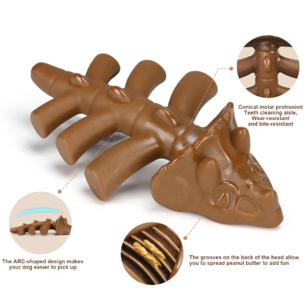 Talking Dog Club Dinosaur Nylon Bone Heavy Chew Toy for Dogs (Brown) Dogs-Toys Talking Dog Club Dropship