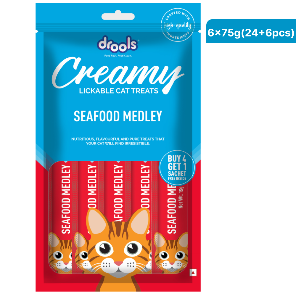 Drools Seafood Medley Creamy Cat Treats Cats-Treats & Others Drools 6x75g(30pcs)