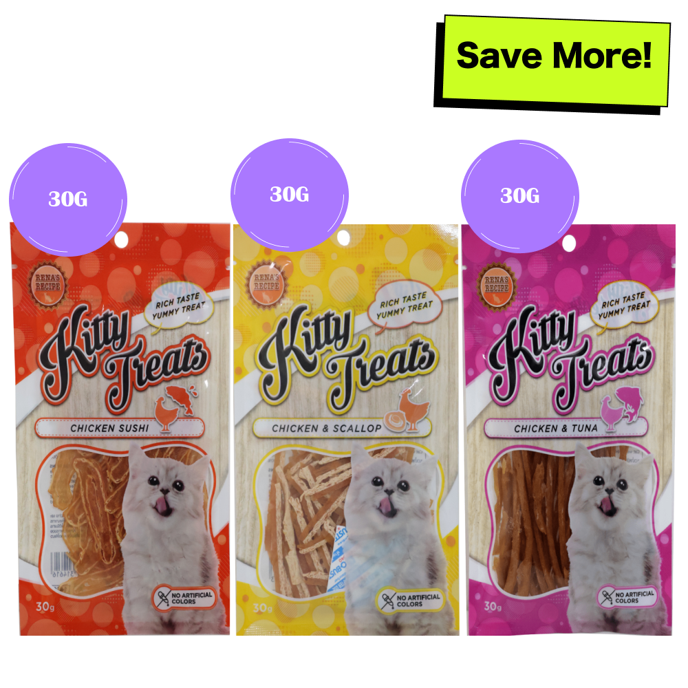 Kitty Treats Chicken Sushi, Chicken with Scallop and Soft Chicken and Tuna Cat Treats Combo Cats-Treats & Others Kitty Treats 30g+30g+30g