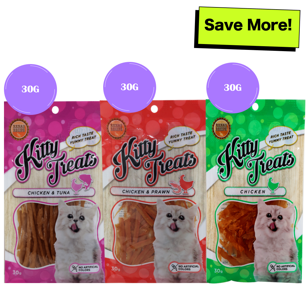 Kitty Treats Soft Chicken and Tuna, Chicken with Shrimp Flavour and Soft Chicken Jerky Sliced Cat Treats Combo Cats-Treats & Others Kitty Treats 30g+30g+30g