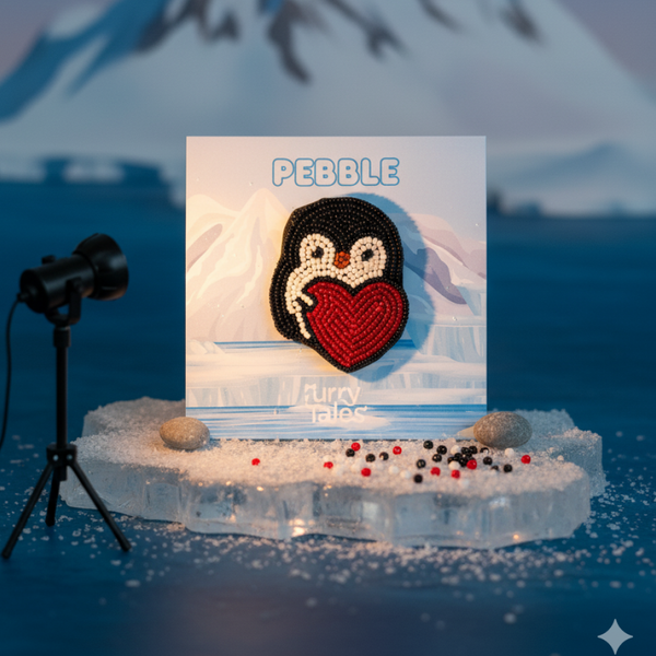 Furry Tales Pebble Penguin Handcrafted Brooch