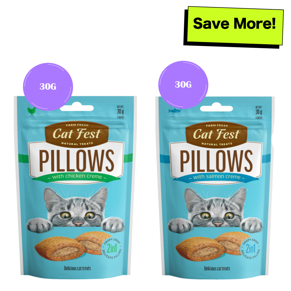 Catfest Pillows with Chicken and Salmon Cream Cat Treats Combo Cats-Treats & Others Petfest 30g+30g