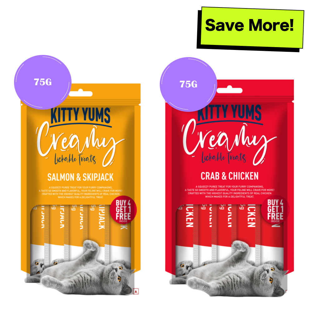 Kitty Yums Salmon & Skipjack and Crab & Chicken Creamy Cat Treats Combo Cats-Treats & Others Kitty Yums 75g+75g