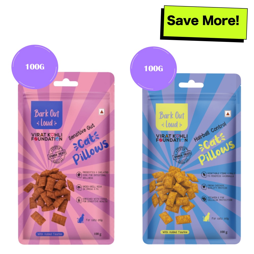 Bark Out Loud by Vivaldis Hairball Control and Sensitive Gut Pillow Cat Treats Combo Cats-Treats & Others Bark Out Loud 100g+100g