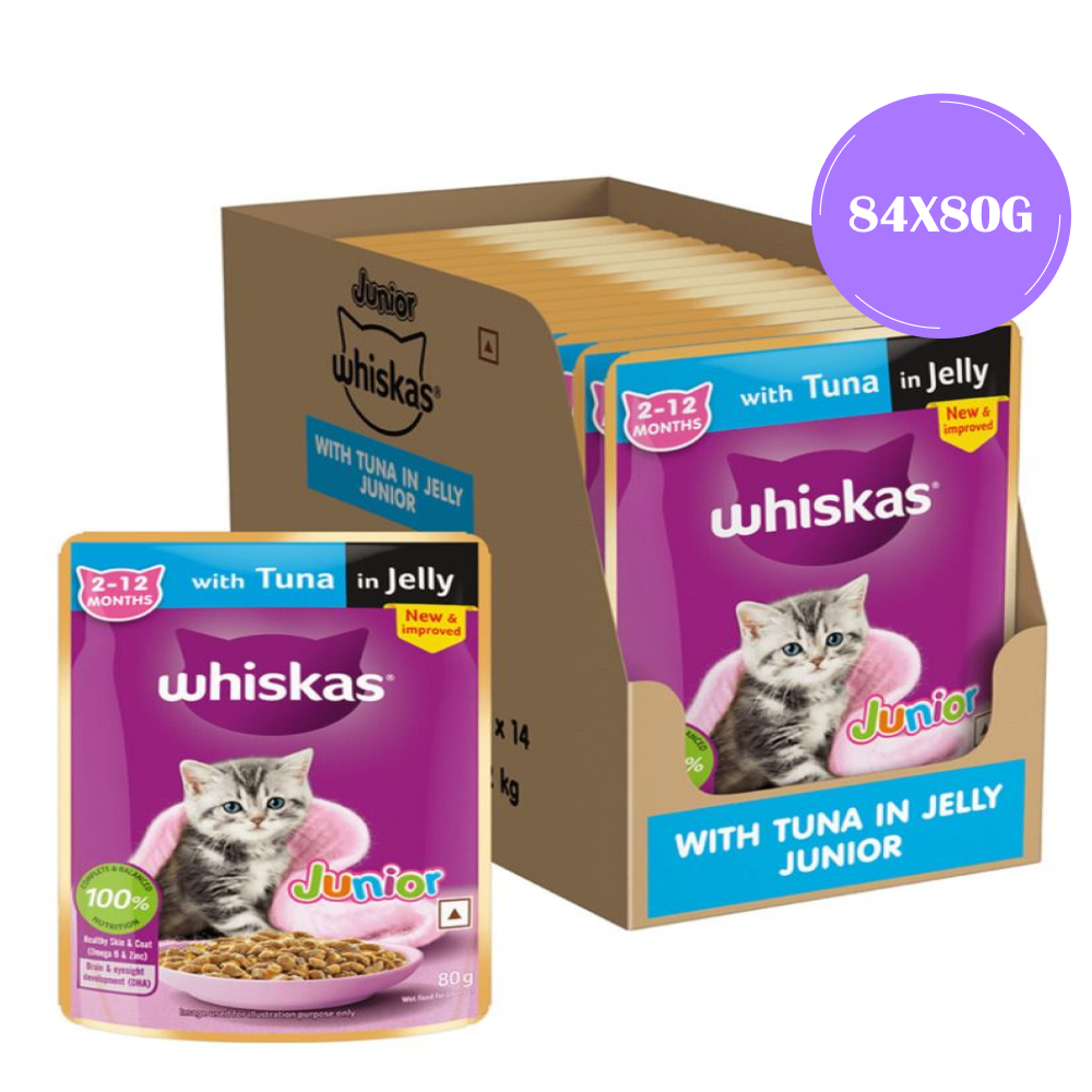 Whiskas Tuna in Jelly Kitten Cat Wet Food (80g) Cats-Wet Food Whiskas 84x80g