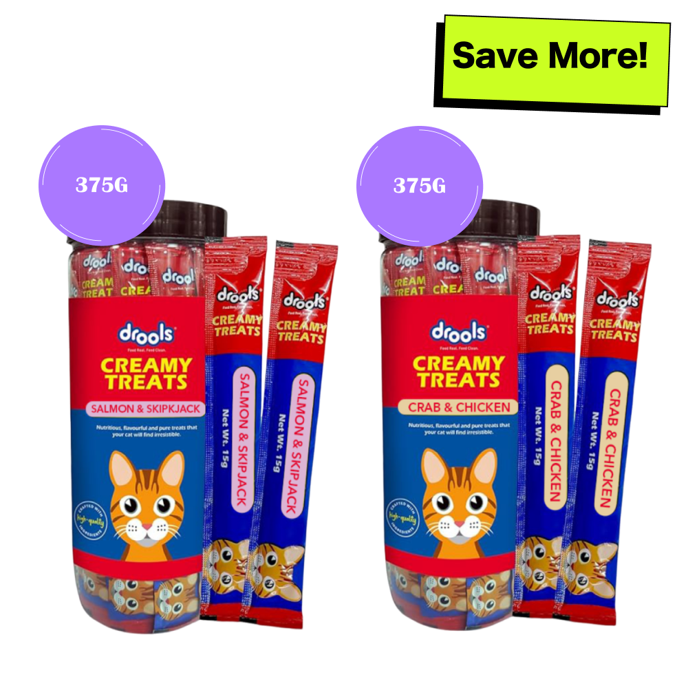 Drools Salmon & Skipjack and Crab & Chicken Creamy Cat Treats Combo Cats-Treats & Others Drools 375g+375g