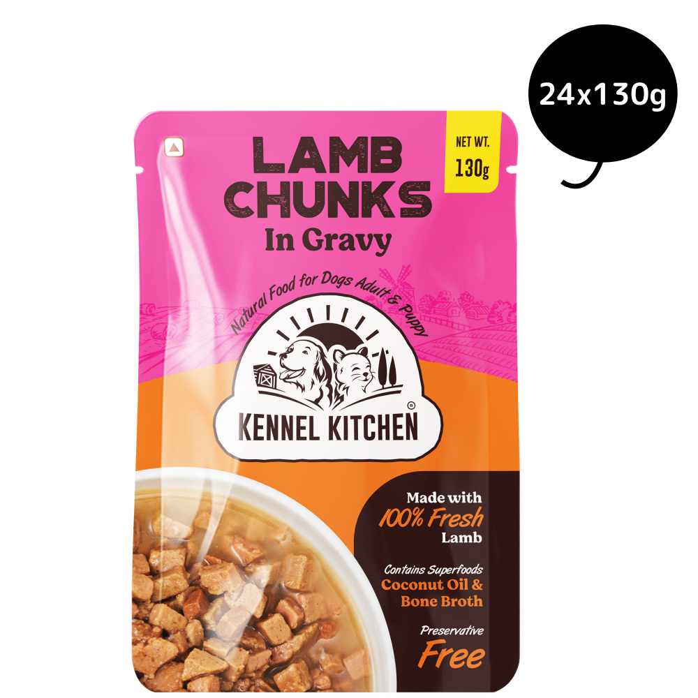 Kennel Kitchen Lamb Chunks in Gravy Puppy & Adult Wet Dog Food Dogs-Wet Food Kennel Kitchen 24x130g