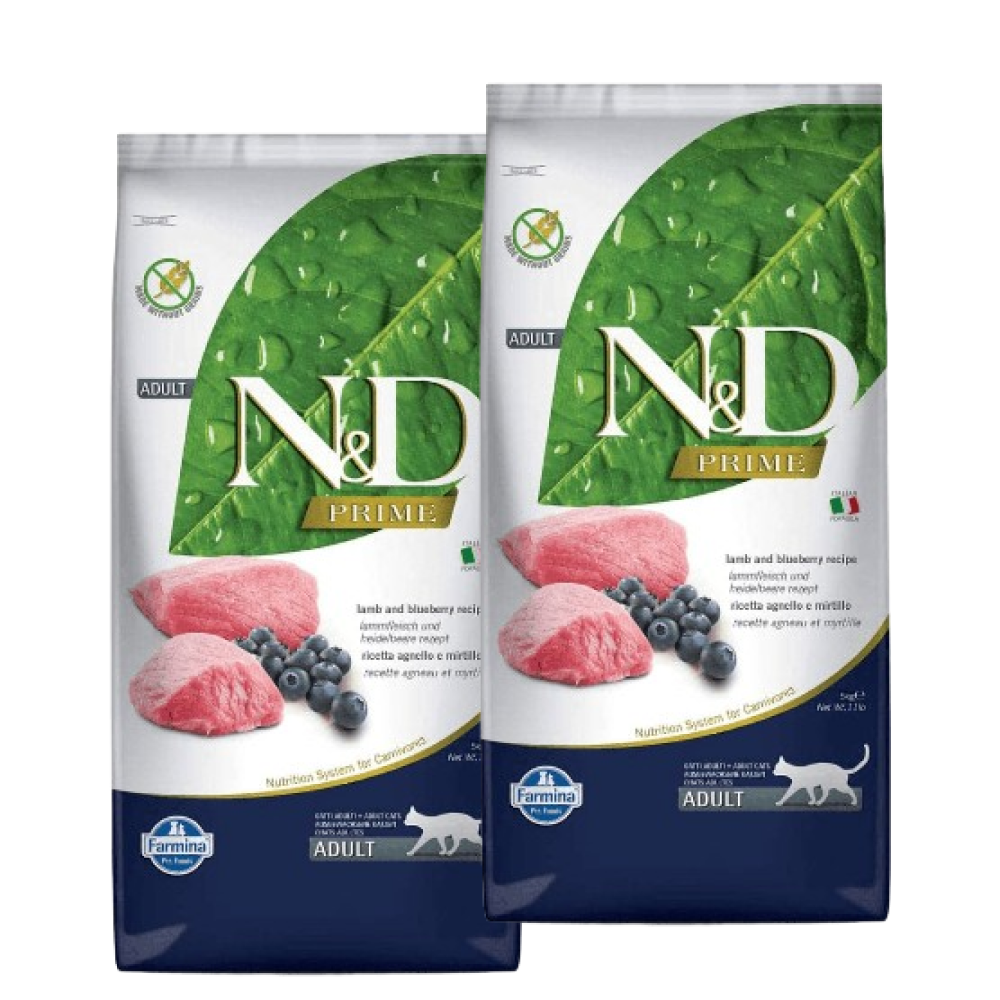 Farmina N&D Prime Lamb & Blueberry Grain Free Adult Cat Dry Food Cats- Dry food Farmina N&D 10kg (2x5kg)