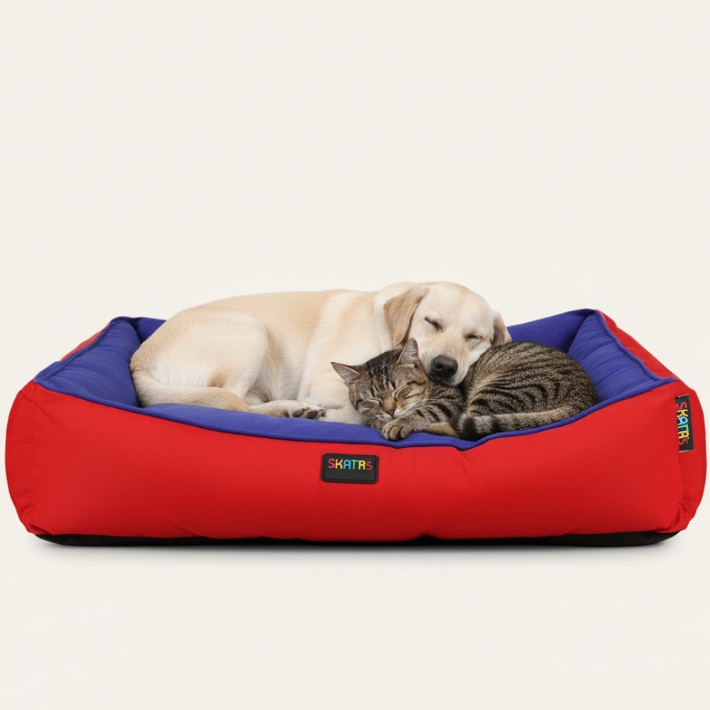 Skatrs Square Shaped Bed for Dogs & Cats (Red & Blue) Both-Bedding, Mats & Travel Supplies Skatrs L: 91cm Length