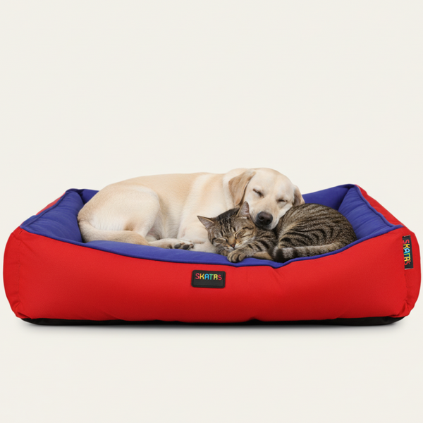 Skatrs Square Shaped Bed for Dogs & Cats (Red & Blue)