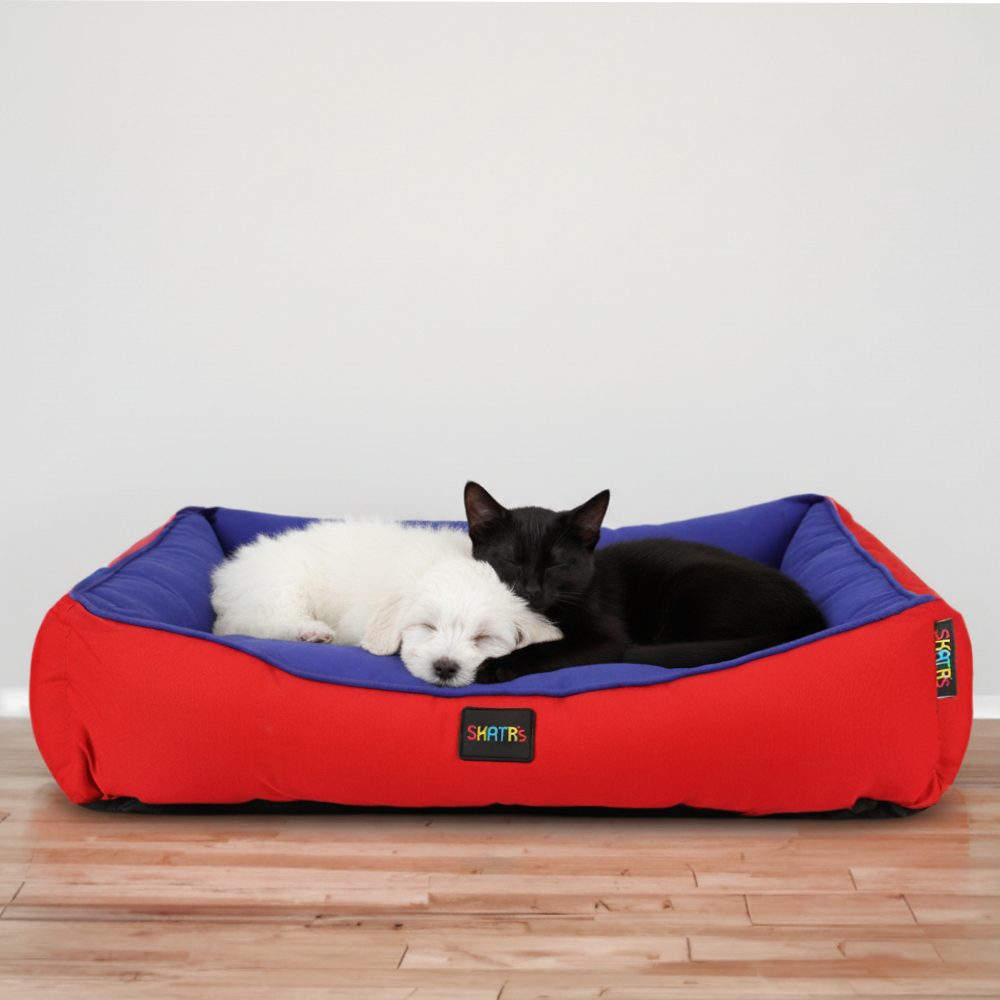 Skatrs Square Shaped Bed for Dogs & Cats (Red & Blue) Both-Bedding, Mats & Travel Supplies Skatrs