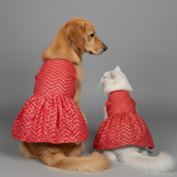 Skatrs Festive Mirror Lehenga for Cats and Dogs (Red)