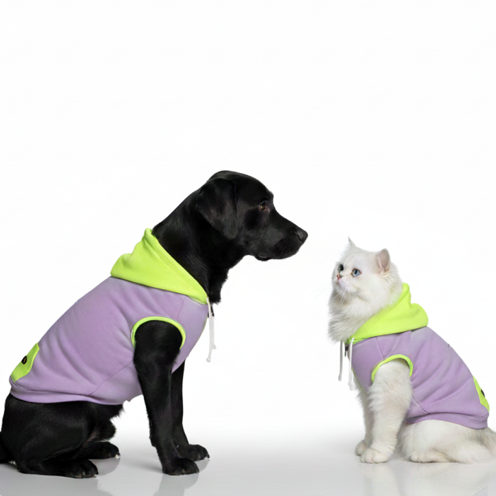 Skatrs Lilac Pop In-Style Hoodie For Dogs and Cats(Lilac & Neon Green) Both-Clothing & Accessories Skatrs XS
