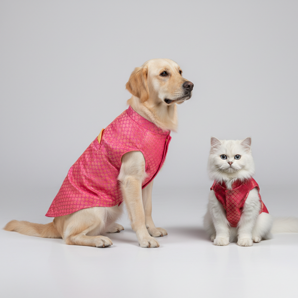 Skatrs Brocade Gold Printed Sherwani for Dogs and Cats (Pink)