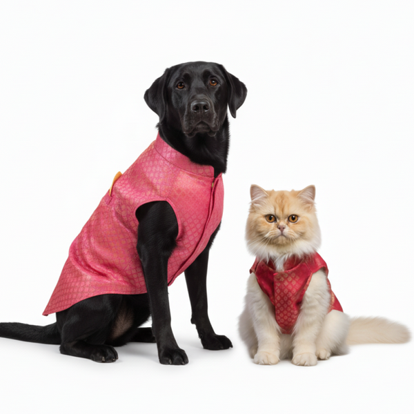 Skatrs Brocade Gold Printed Sherwani for Dogs and Cats (Pink)