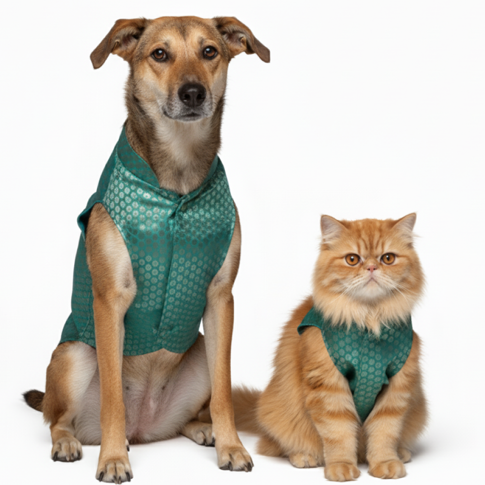Skatrs Brocade Gold Printed Sherwani for Dogs and Cats (Teal) Both-Clothing & Accessories Skatrs