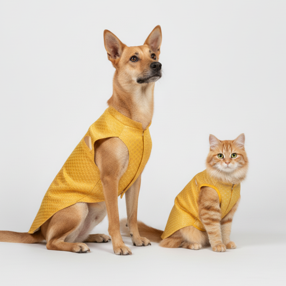 Skatrs Brocade Gold Printed Sherwani for Dogs and Cats (Yellow) Both-Clothing & Accessories Skatrs XXL