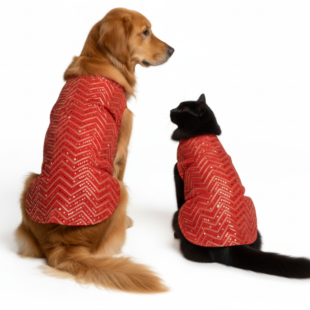 Skatrs Festive Mirror Sherwani for Cats and Dogs (Red) Both-Clothing & Accessories Skatrs XL