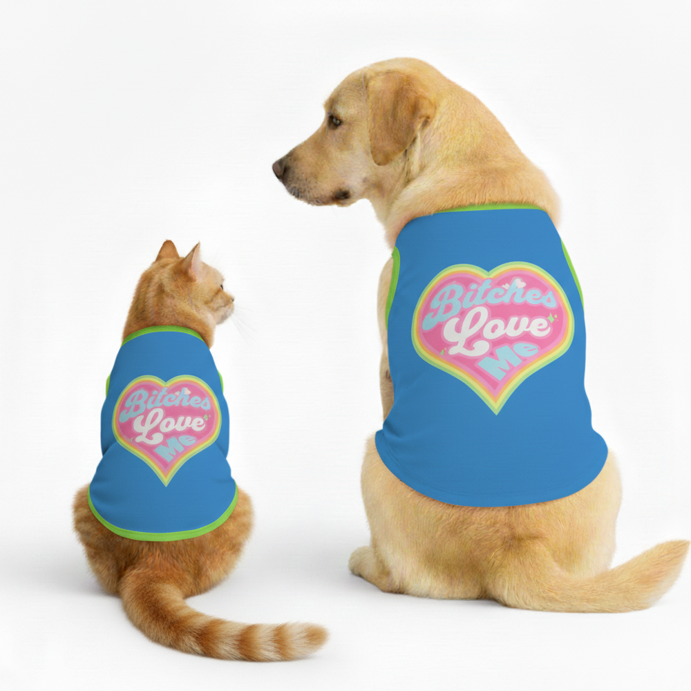 Skatrs Bitches Love Me Printed Summer Cotton T Shirt for Dogs and Cats (Blue) Both-Clothing & Accessories Skatrs