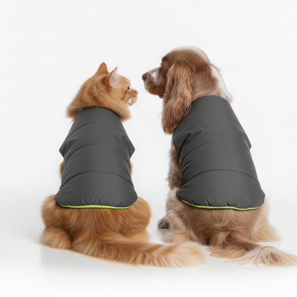 Skatrs Smokey Grey Puffer Reversible Jacket for Dogs and Cats | With Adjustable Baby Velcro