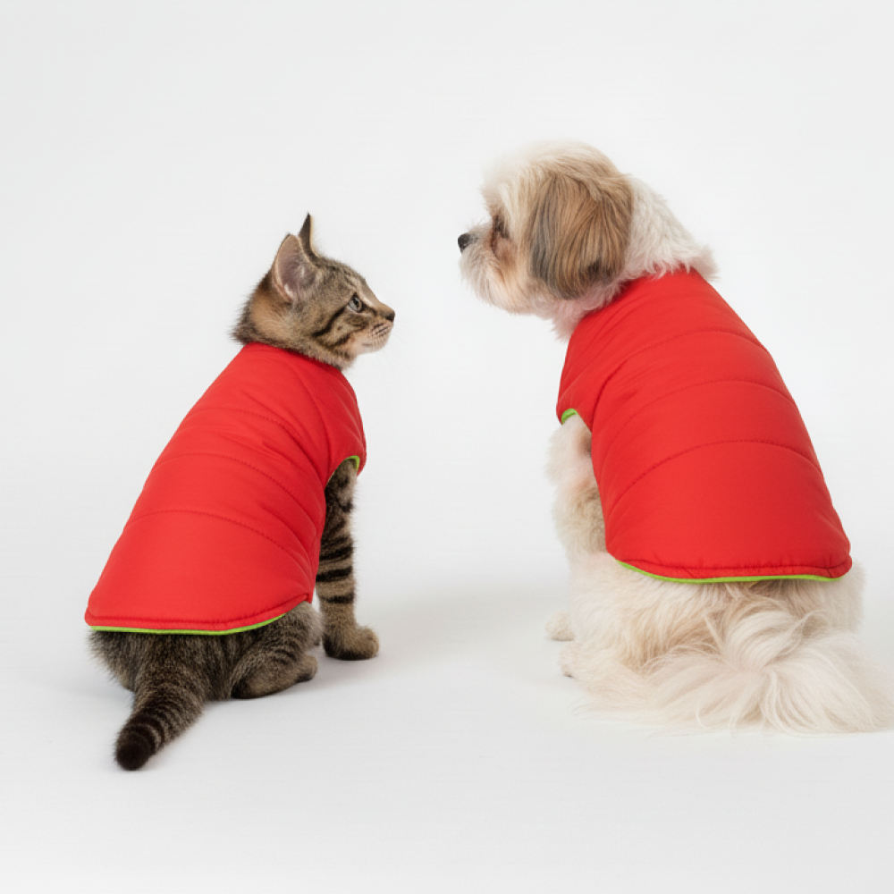 Skatrs Coral Red Puffer Reversible Jacket for Dogs and Cats | With Adjustable Baby Velcro Both-Clothing & Accessories Skatrs S: 23-26 in Chest