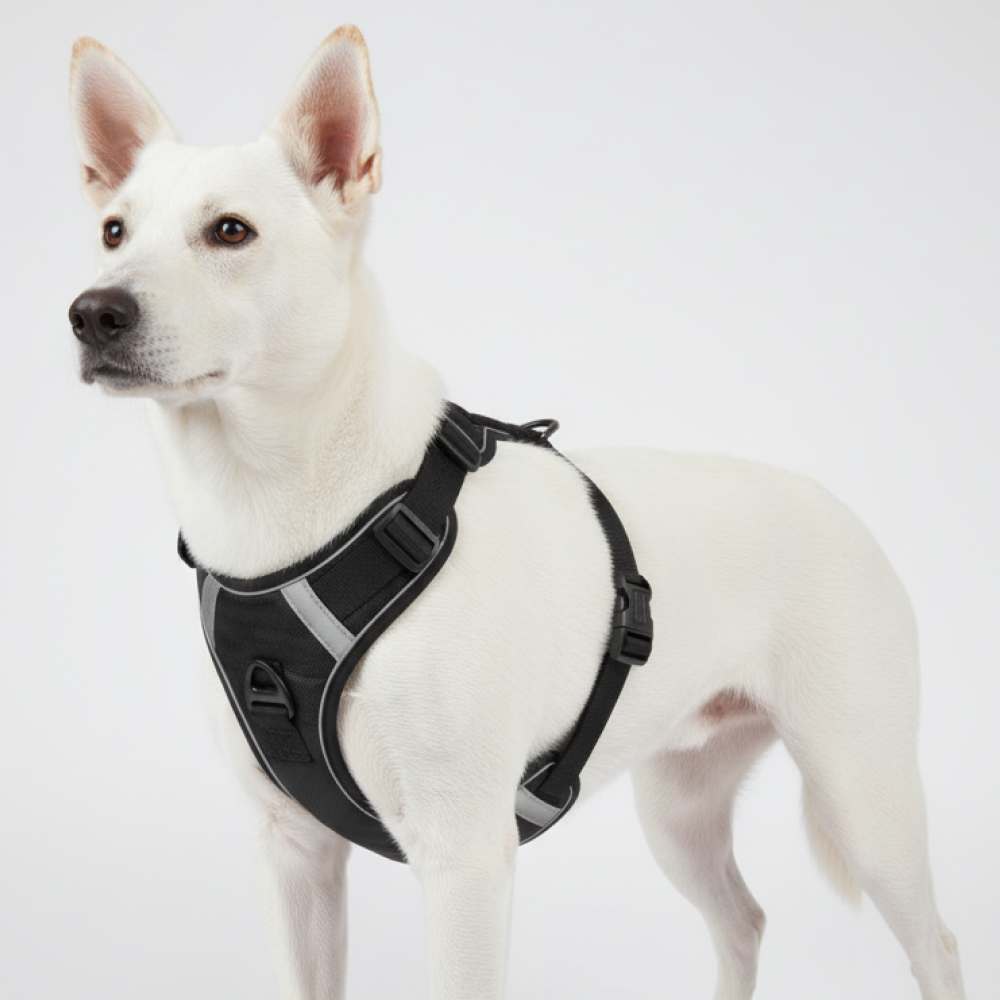 Skatrs Fully Padded Comfort Midnight Reflective Harness for Dogs & Cats (Black) Both-Collar, Leashes, harnesses Skatrs