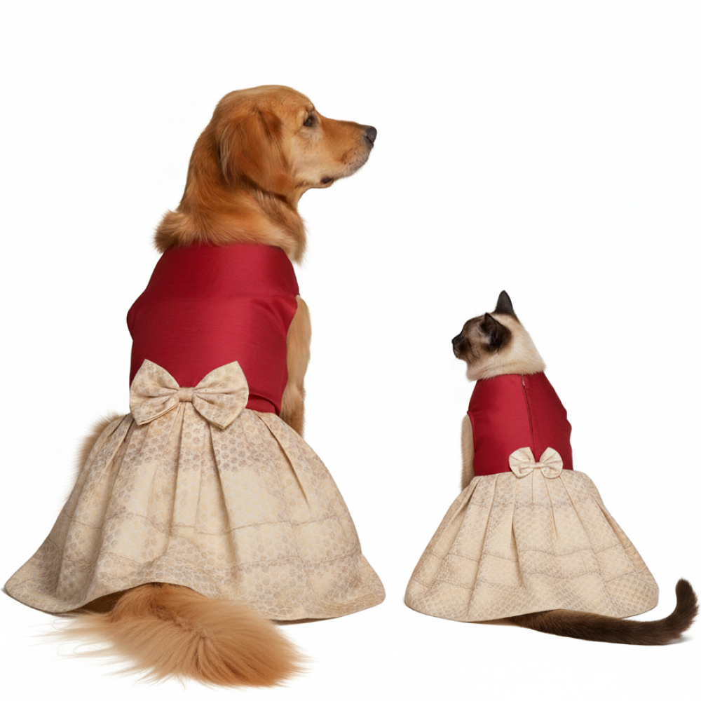 Skatrs Heritage Dress for Dogs and Cats (Maroon and Off White) Both-Clothing & Accessories Skatrs S