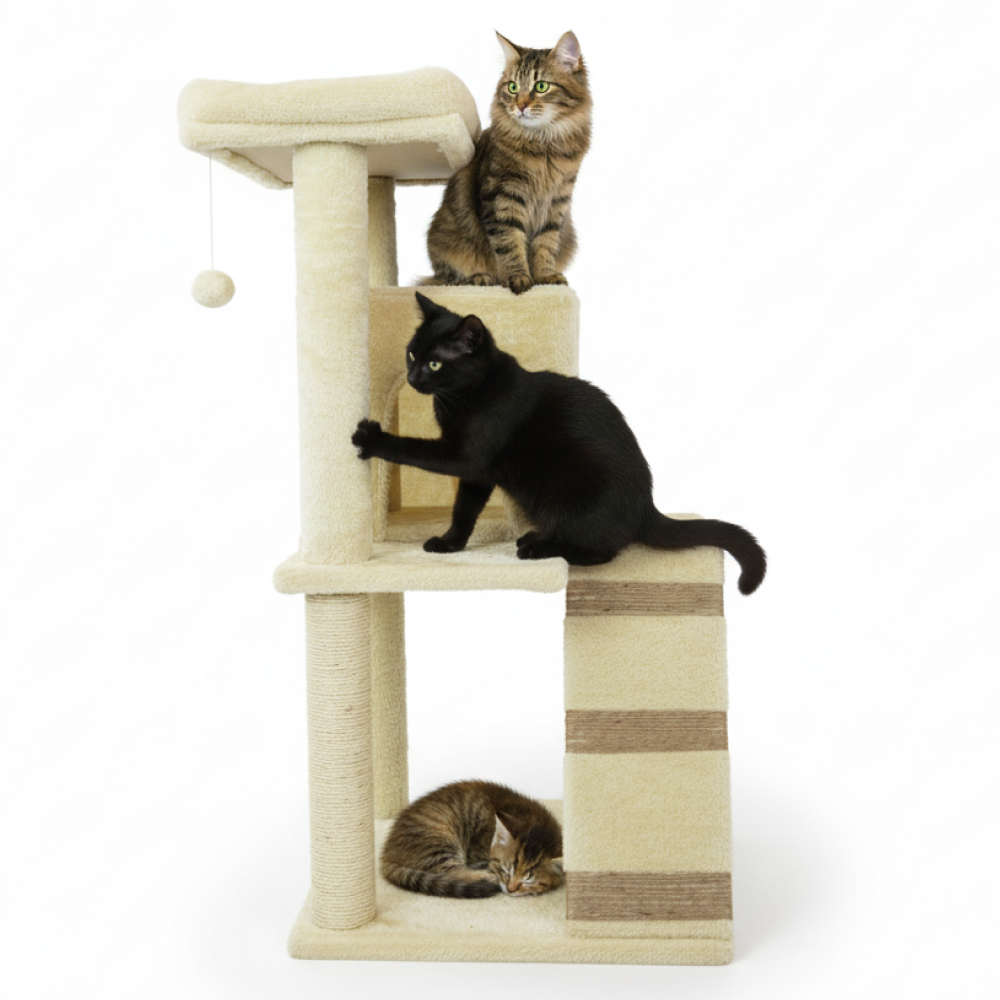 Skatrs Fur Fabric Ladder Jute Rope Scratching Post Cat tree for Cats and Kittens (Beige) Cats-Toys Skatrs 40x19x19in