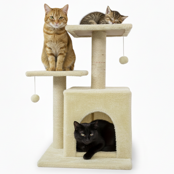 Skatrs Cat Tree with Sisal Rope, Scratching Post, Condo & Hanging Toys for Cats & Kittens (Beige)
