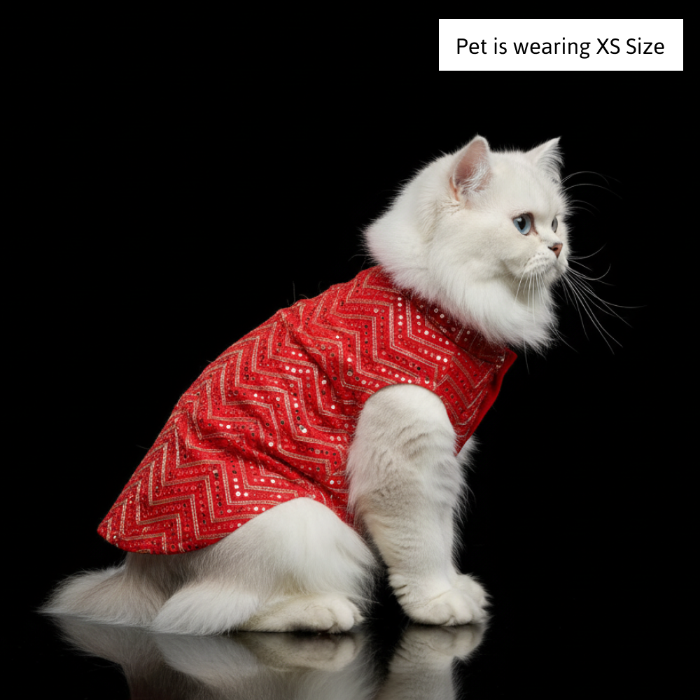 Skatrs Festive Mirror Sherwani for Cats and Dogs (Red) Both-Clothing & Accessories Skatrs