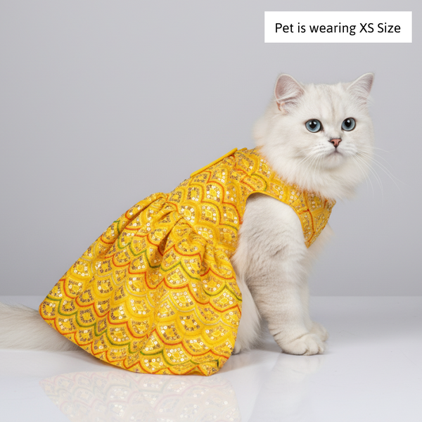 Skatrs Festive Sequence Embroidered Lehenga for Cats and Dogs (Yellow)