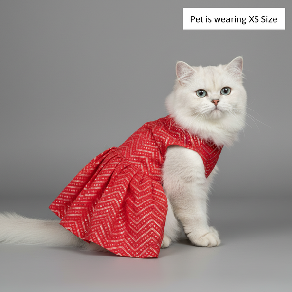 Skatrs Festive Mirror Lehenga for Cats and Dogs (Red)