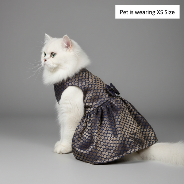 Skatrs Brocade Gold Printed Dress for Dogs and Cats (Blue)