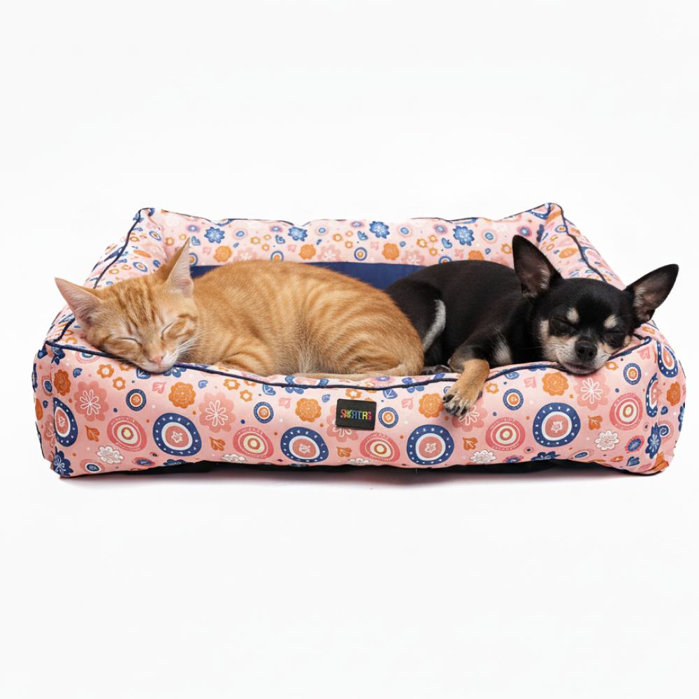 Skatrs Floral Bed for Dogs & Cats (Pink/Blue) Both-Bedding, Mats & Travel Supplies Skatrs L