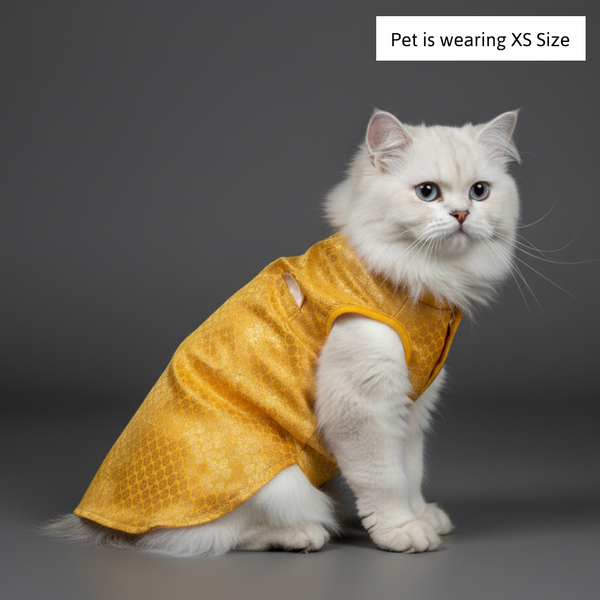 Skatrs Brocade Gold Printed Sherwani for Dogs and Cats (Yellow)