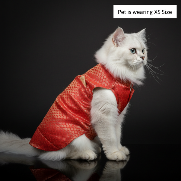 Skatrs Brocade Gold Printed Sherwani for Dogs and Cats (Red)