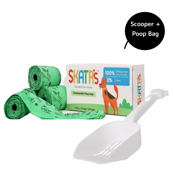 Skatrs Litter Scooper and Compostable Poop Bags for Dogs and Cats Combo