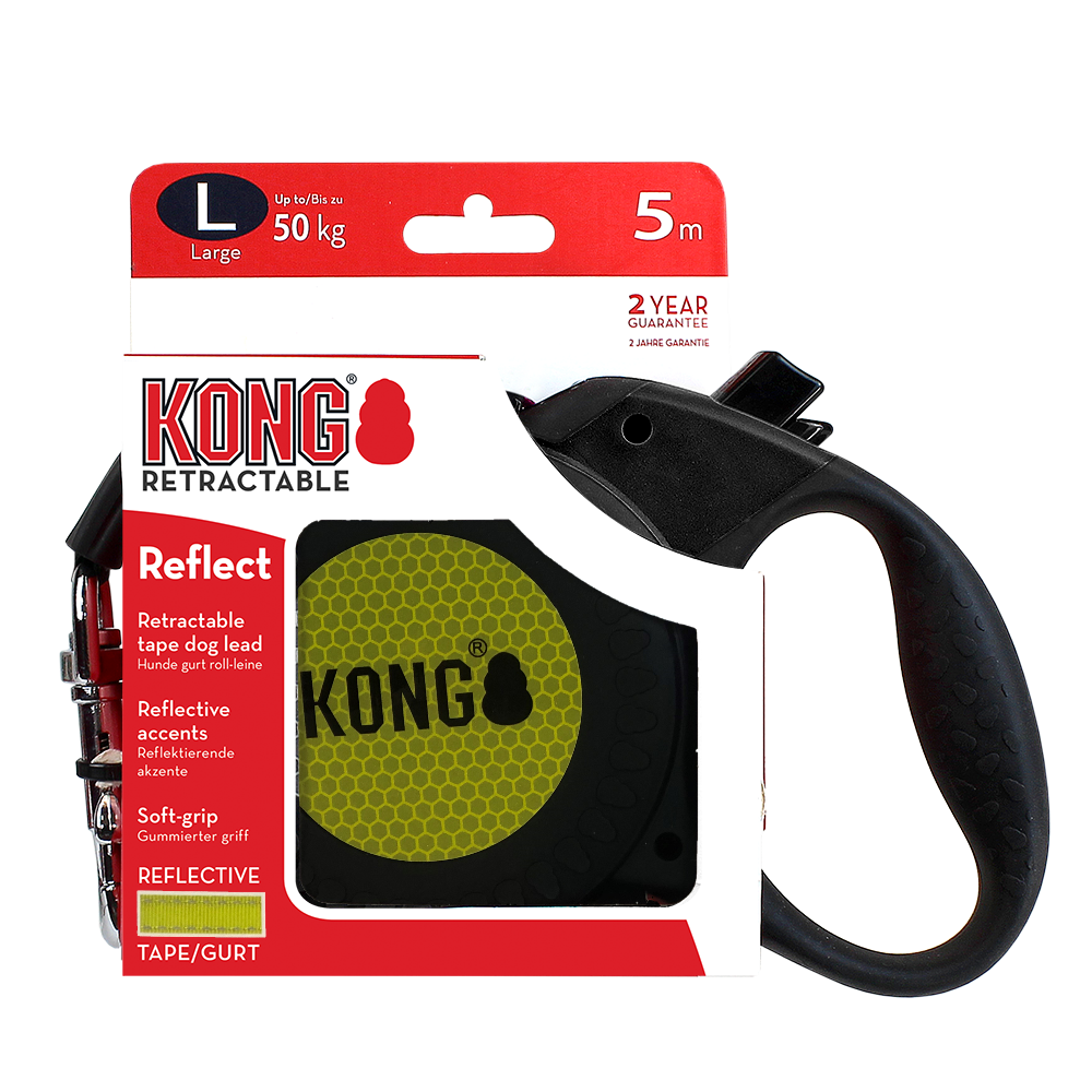 Kong Reflective Retractable Leash for Dogs and Cats (Neon Yellow)